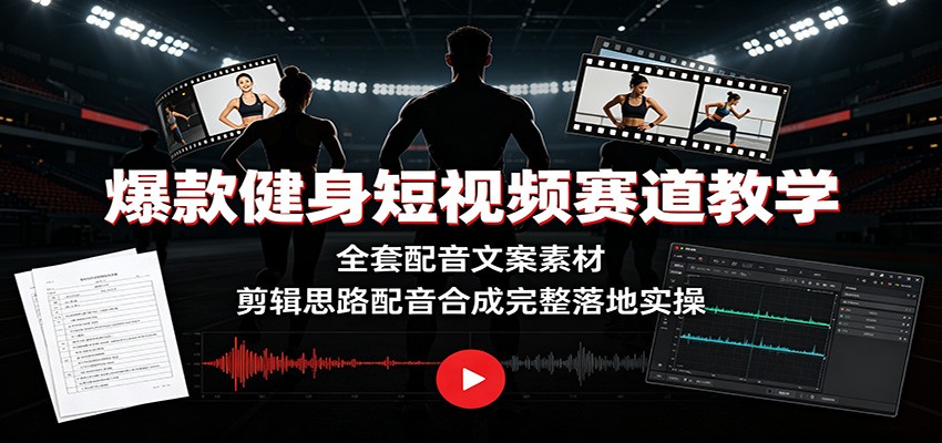 爆款健身短视频赛道教学：全套配音文案素材，剪辑思路配音合成完整落地实操-零创仓
